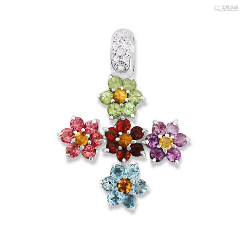 18k Gold Multi Color Gemstone Diamond Cross pendant