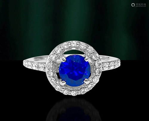 Vintage, Blue Sapphire & Diamond Ring For Womens