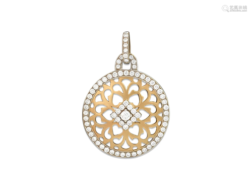 Two Tone Italian 18k Yellow Gold & Diamond Pendant