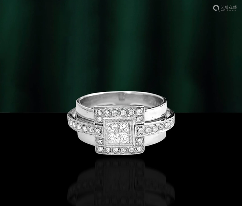 Unisex, 14K White Gold & 1.00ct Diamond Ring.