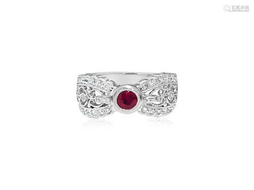 Diamond Platinum and No Heat Ruby Ring