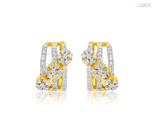 1.35 Carat Diamonds in 14k Yellow Gold Earrings.