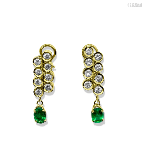 Womens 3.50ct Diamond & Emerald Dangle Earrings