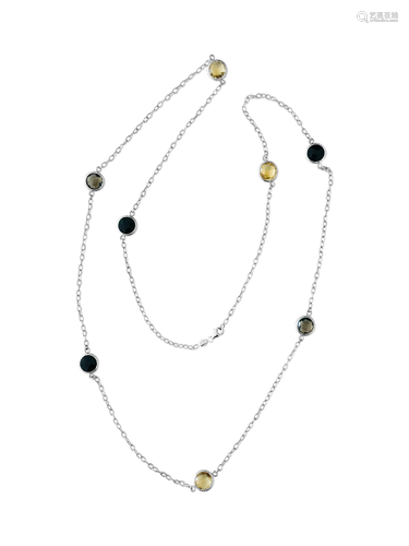 14k white gold. 20 CT Multi Gemstone Long Necklace.