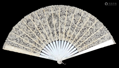 A large Mixed Brussels lace fan, the mon