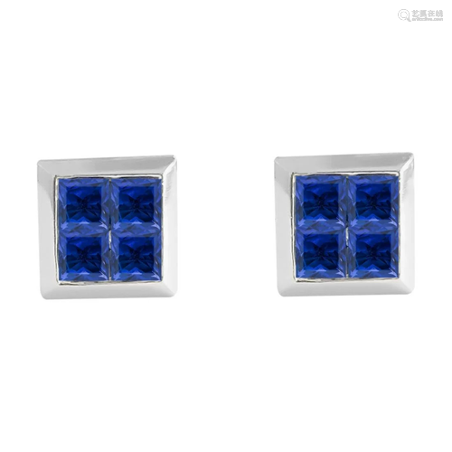 14K gold. 0.80 CT Blue Sapphire Studs Earrings