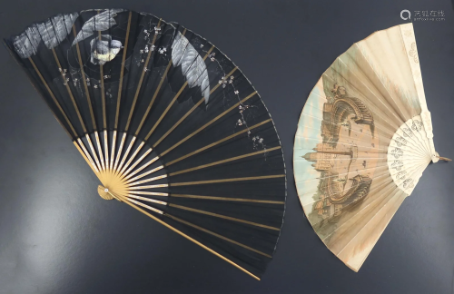 A c 1870â€™s fan with bone monture and fab