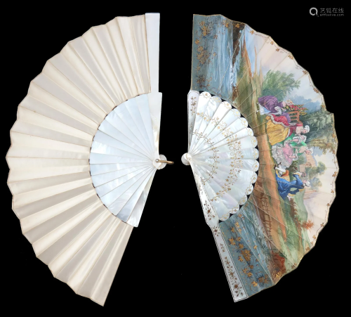 Two c 1860â€™s white mother of pearl fans,
