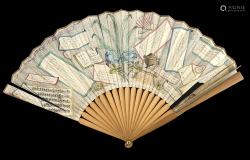 A late 18th century Conundrum fan, dated