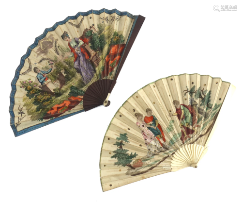 A small c 1820â€™s printed fan, the double