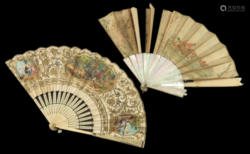 Two 19th century fans showing hunting sc