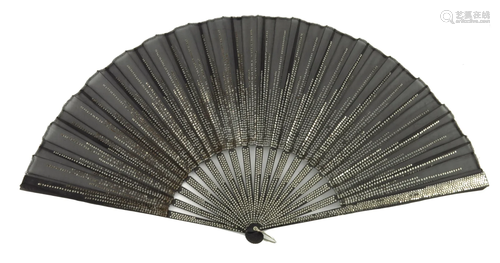 A large c 1890â€™s black gauze fan embroid