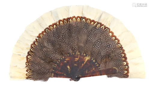 A marquetry feather fan, 19th century, t