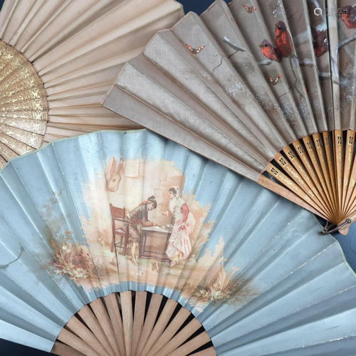 Three large wood fans from the 1890â€™s, t