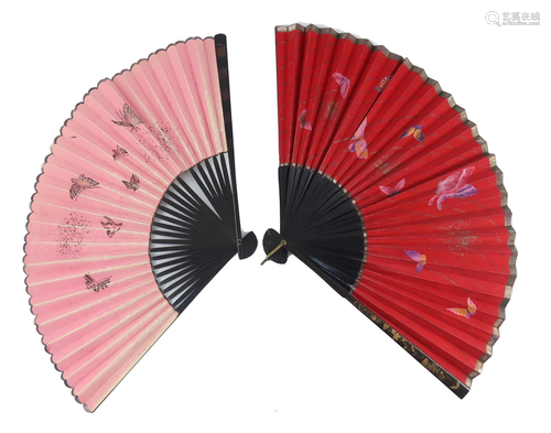 Two very large decorative Chinese fans,