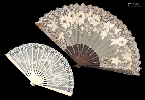 Two machine lace fans, the first a large