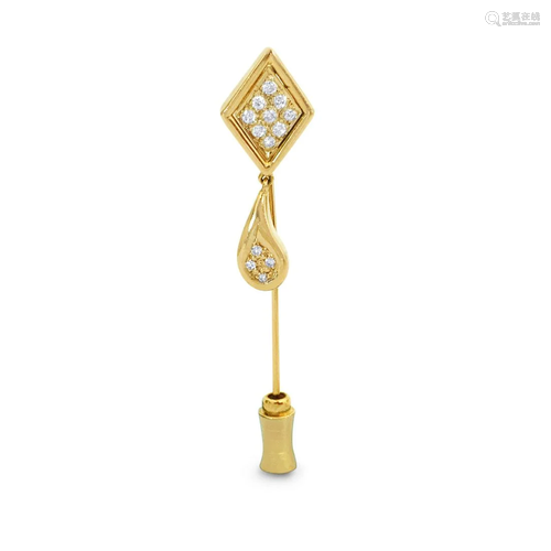 Womens, Vintage 14K Yellow Gold & Diamond Pin,