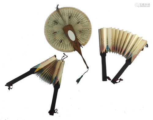 Three novelty fans, the first with the 1