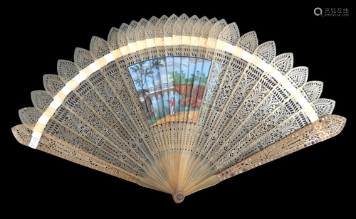 A circa 1820â€™s horn 4-way brisÃ© fan, bar