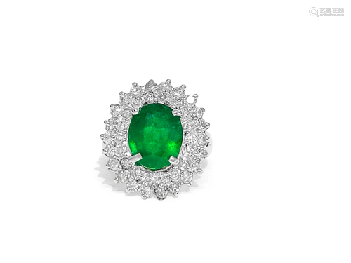 GIA 14K White Gold Emerald Diamond Cocktail Ring