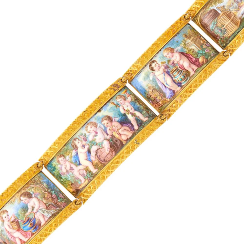 Antique Gold and Enamel Bracelet, France