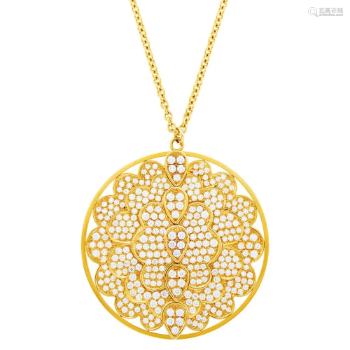 Graff Gold and Diamond Pendant with Long Chain Necklace