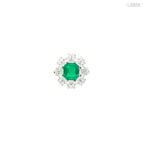 Platinum, Emerald and Diamond Ring, France
