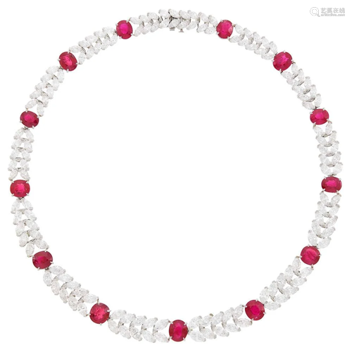 Harry Winston Platinum, Ruby and Diamond Necklace