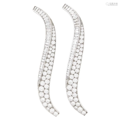 Van Cleef & Arpels Pair of Platinum and Diamond 'La