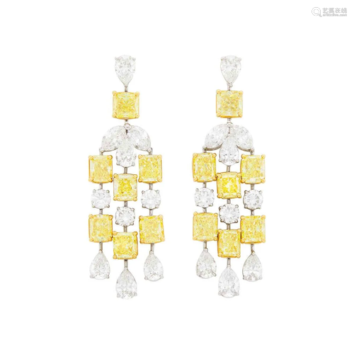 Graff Pair of Platinum, Gold, Colored Diamond and