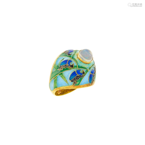 Art Nouveau Gold, Enamel and Opal Dome Ring, France