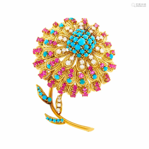 Van Cleef & Arpels Gold, Turquoise, Ruby and Diamond