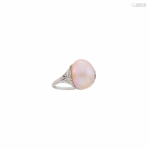 Belle Époque Platinum, Pink Pearl and Diamond Ring