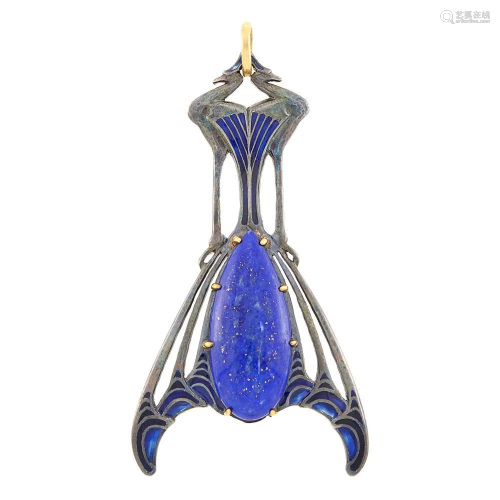 René Lalique Art Nouveau Silver, Lapis and Enamel