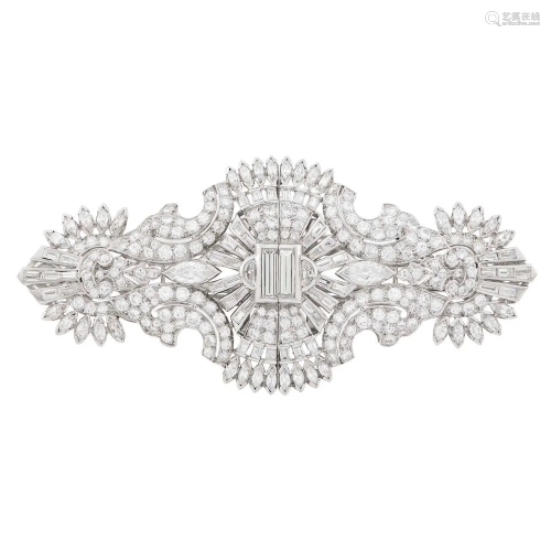 Platinum and Diamond Double-Clip Brooch