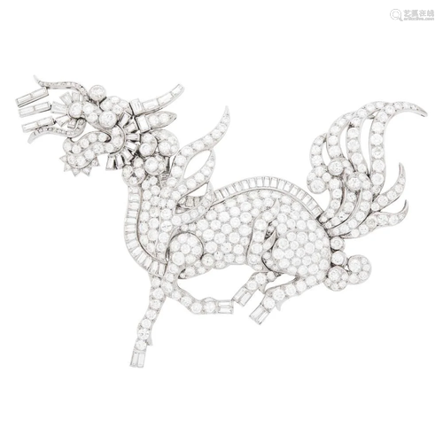 Platinum and Diamond Mythical Creature Brooch, France