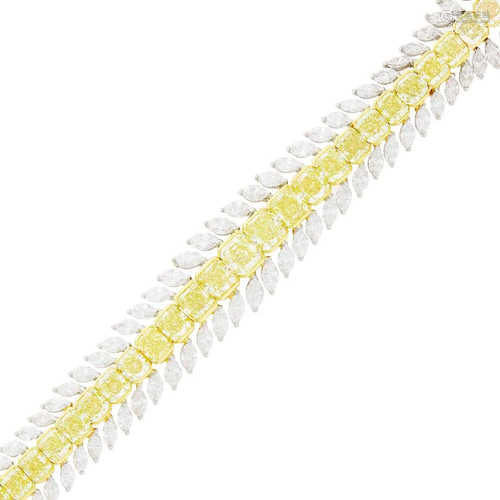 Platinum, Gold, Colored Diamond and Diamond Bracelet