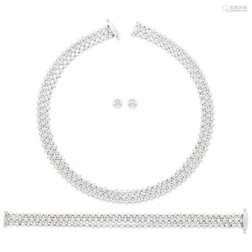 Cartier Triple Strand White Gold and Diamond 'Perles de