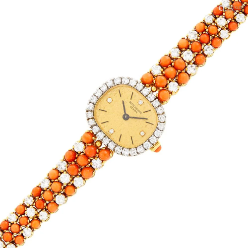 Patek Philippe Gold, Coral and Diamond Wristwatch, Ref.