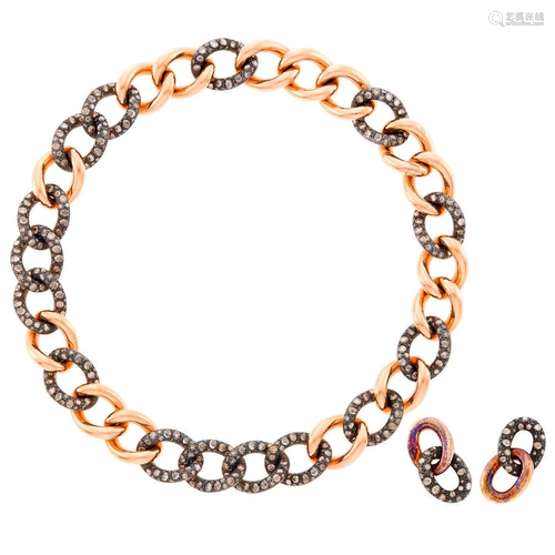 Pomellato Rose Gold, Silver and Diamond Link Necklace