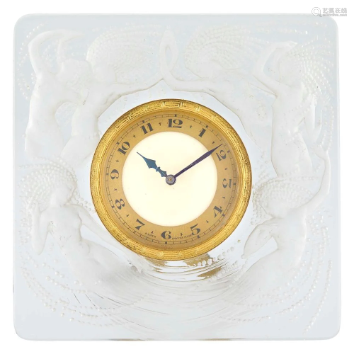 René Lalique Molded Glass 'Naiades' Eight-Day