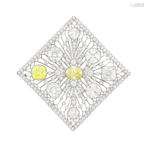Platinum, Diamond and Colored Diamond Pendant-Brooch