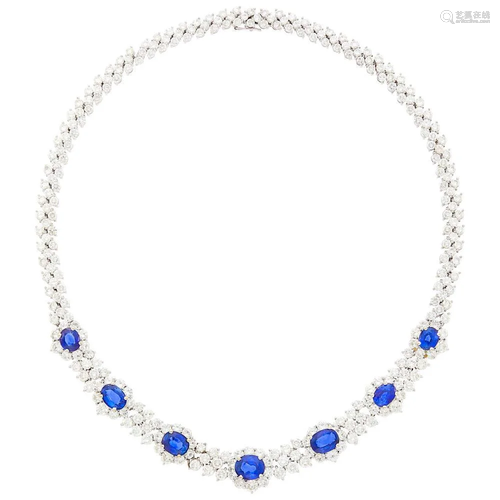 White Gold, Sapphire and Diamond Necklace