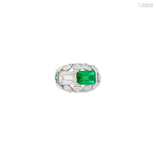 Platinum, Emerald and Diamond Ring, France