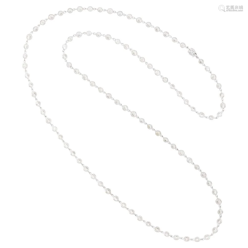 Long White Gold and Diamond Chain Necklace