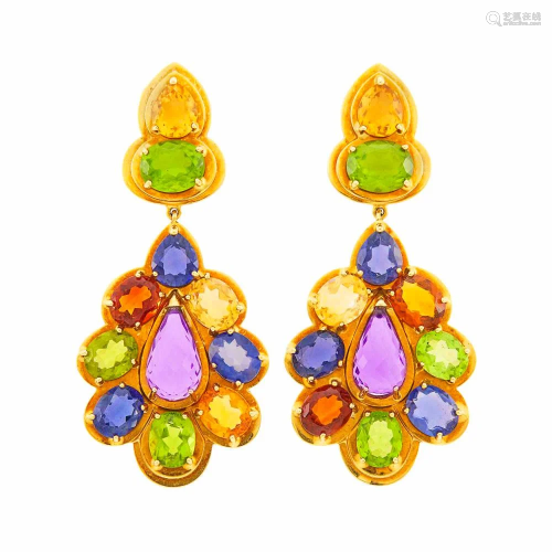 Sabbadini Pair of Gold and Gem-Set Pendant-Earclips