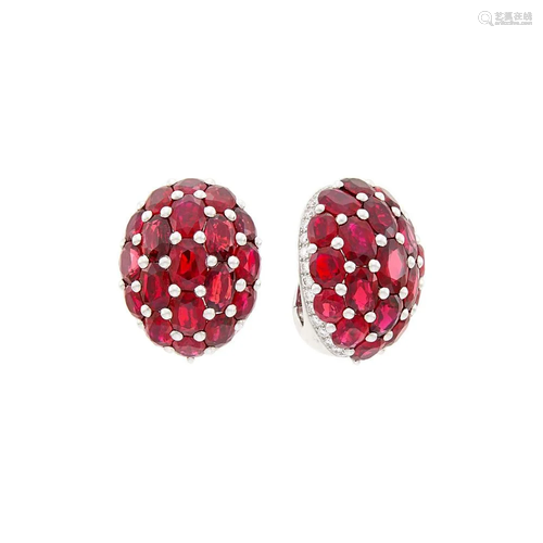 Graff Pair of White Gold, Ruby and Diamond Dome