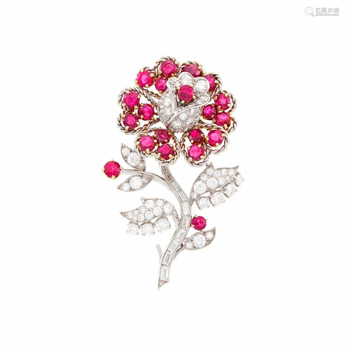 Van Cleef & Arpels Platinum, Gold, Ruby and Diamond