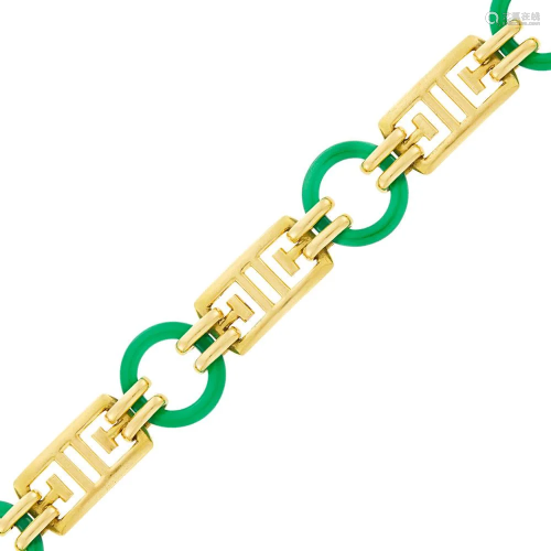 George L'Enfant Gold and Green Onyx Link Bracelet,