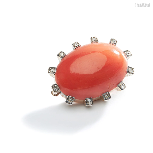 Y An Art Deco coral and diamond brooch, circa 1925